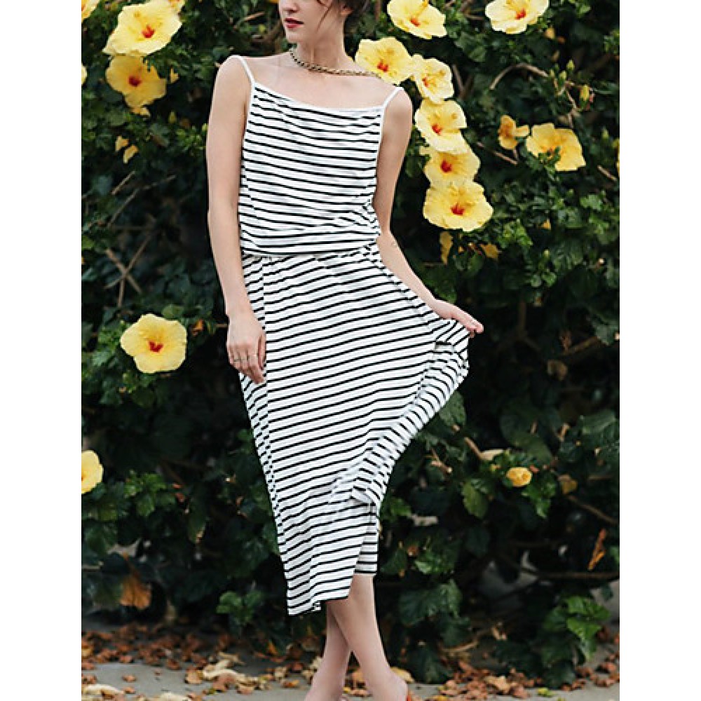 Women's Sexy / Beach Striped Sweater Dress , Strap Maxi Polyester