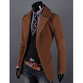 Men's Solid Casual / Work Trench coat,Polyester / Wool Blend Long Sleeve-Black / Brown