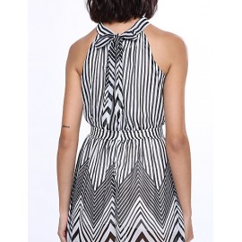 Women's Black & White Stripes Sexy Sleeveless Maxi Dress