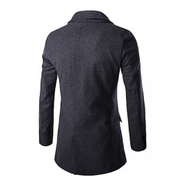 Men's Korean Slim Simple Gentleman Dress Long Section Woolen Coat,Cotton / Polyester Long Sleeve-Black / Gray