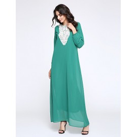 Women's Simple Loose / Chiffon Dress,Solid Round Neck Maxi Long Sleeve Blue / Red / Black / Green Polyester Fall