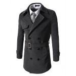 Men's Work Trench Coat,Solid Notch Lapel Long Sleeve Fall / Winter Black / Brown / Gray Wool / Cotton / Acrylic / Polyester Thick