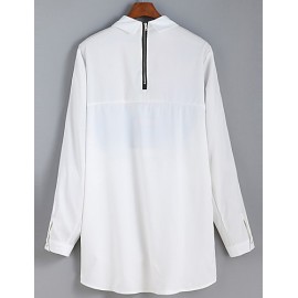 Women's Casual/Daily Vintage All Seasons ShirtPrint Shirt Collar Long Sleeve White Polyester Medium