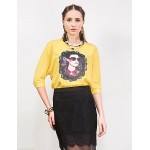 Women's Going out Street chic Spring / Fall T-shirtPrint Round NeckSleeve Yellow Polyester / Spandex Medium