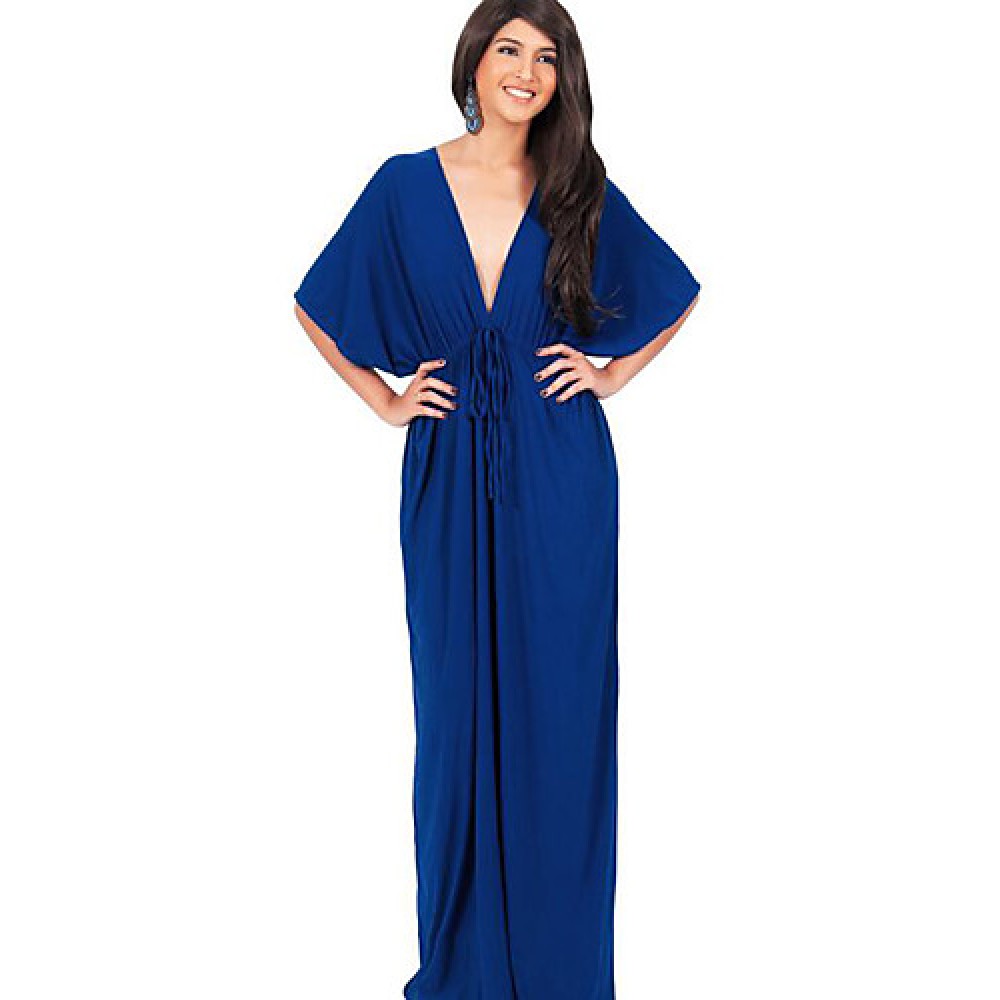 Women's Casual/Daily Sexy Ruched Slim Plus Size / Sheath Dress,Solid Deep V Maxi ? Length Sleeve