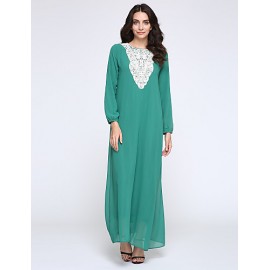 Women's Simple Loose / Chiffon Dress,Solid Round Neck Maxi Long Sleeve Blue / Red / Black / Green Polyester Fall