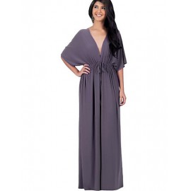 Women's Casual/Daily Sexy Ruched Slim Plus Size / Sheath Dress,Solid Deep V Maxi ? Length Sleeve