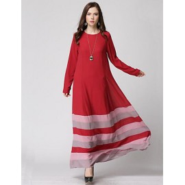 Women's Simple / Boho Rainbow Loose Large Size National Style Chiffion Dress,Round Neck Maxi