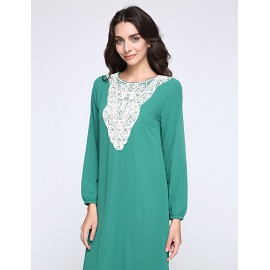 Women's Simple Loose / Chiffon Dress,Solid Round Neck Maxi Long Sleeve Blue / Red / Black / Green Polyester Fall