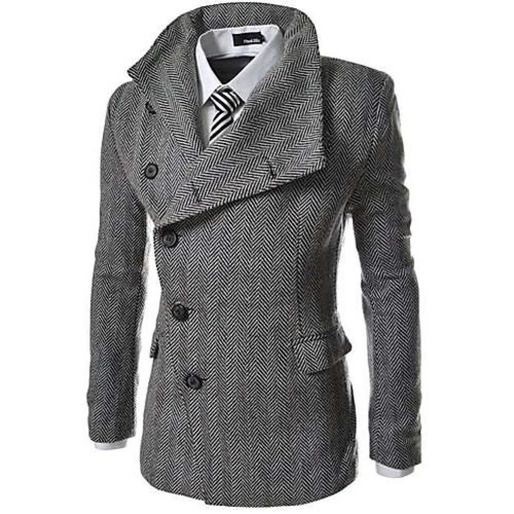 Men's Solid Casual Coat,Cotton / Polyester Long Sleeve-Gray