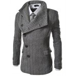 Men's Solid Casual Coat,Cotton / Polyester Long Sleeve-Gray