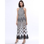 Women's Black & White Stripes Sexy Sleeveless Maxi Dress