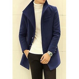 Men's Going out / Casual/Daily Simple Trench Coat,Solid Shirt Collar Long Sleeve Fall / Winter Blue / Red / Black / Gray Cotton