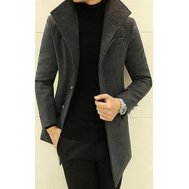 Men's Going out / Casual/Daily Simple Trench Coat,Solid Shirt Collar Long Sleeve Fall / Winter Blue / Red / Black / Gray Cotton