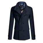 Men's Solid Casual / Work Trench coat,Polyester / Wool Blend Long Sleeve-Black / Blue / Brown / Gray