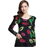 Spring/Fall Casual/Daily/Plus Size Women's Tops Round Neck Long Sleeve Fashion Printing Rhinestone Slim Blouse Shirt