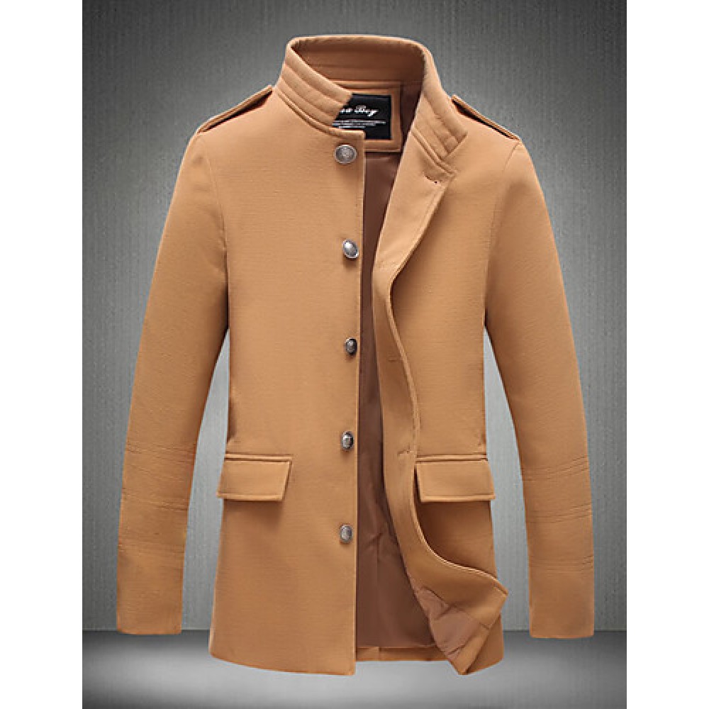 Men's Fashion Single-Breasted Solid Woolen Coat