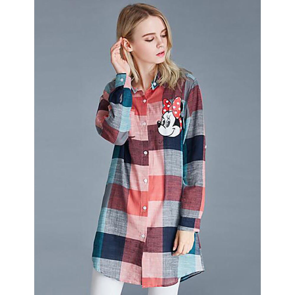 Women's Plus Size / Casual/Daily Street chic Spring / Fall Shirt,Print Shirt Collar Long SleeveCotton Medium