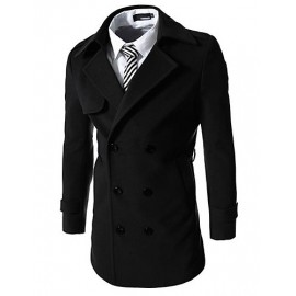 Men's Work Trench Coat,Solid Notch Lapel Long Sleeve Fall / Winter Black / Brown / Gray Wool / Cotton / Acrylic / Polyester Thick