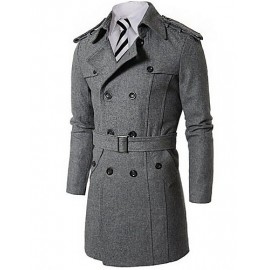 Men's Solid Casual / Work Trench coat,Wool Blend Long Sleeve-Black / Gray