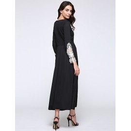 Women's Casual/Daily Simple Little Black / Swing Dress,Patchwork Round Neck Maxi Long Sleeve Black Polyester / Spandex Spring Mid Rise