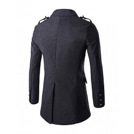 Men's Military Style Slim Badges Woolen Coat,Cotton / Polyester Long Sleeve-Black / Gray