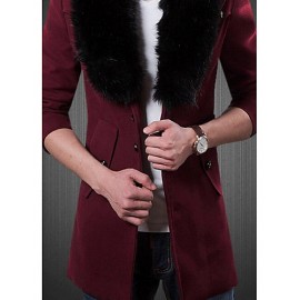 Men's Going out / Casual/Daily Simple Coat,Solid Long Sleeve Blue / Red / Black / Brown / Gray Cotton