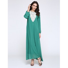 Women's Simple Loose / Chiffon Dress,Solid Round Neck Maxi Long Sleeve Blue / Red / Black / Green Polyester Fall