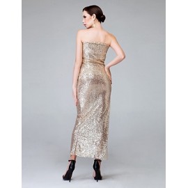 Women's Sexy Sequins Gold Strapless Maxi Dress