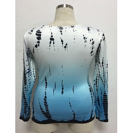 Women's Going out / Casual/Daily Simple Summer / Fall T-shirtPrint Round Neck Long Sleeve Blue