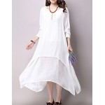 Women's Casual / Day Solid Loose / Swing Dress ,False Two Literature and ArtV Neck Maxi Cotton / Linen