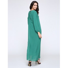 Women's Simple Loose / Chiffon Dress,Solid Round Neck Maxi Long Sleeve Blue / Red / Black / Green Polyester Fall