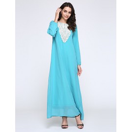 Women's Simple Loose / Chiffon Dress,Solid Round Neck Maxi Long Sleeve Blue / Red / Black / Green Polyester Fall