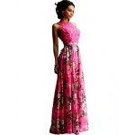 Women's Sexy / Boho Floral Sheath / Swing Dress , Crew Neck Maxi Polyester