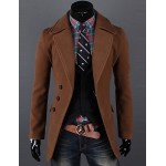 Men's Solid Casual / Work Trench coat,Polyester / Wool Blend Long Sleeve-Black / Brown