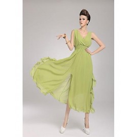 Women's Formal Sexy Swing Dress,Solid Deep V / Surplice Neck Maxi Sleeveless Blue / Pink / White / Black / Green / Orange / YellowAll