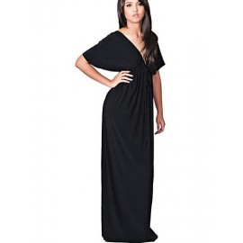 Women's Casual/Daily Sexy Ruched Slim Plus Size / Sheath Dress,Solid Deep V Maxi ? Length Sleeve