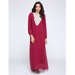 Women's Simple Loose / Chiffon Dress,Solid Round Neck Maxi Long Sleeve Blue / Red / Black / Green Polyester Fall