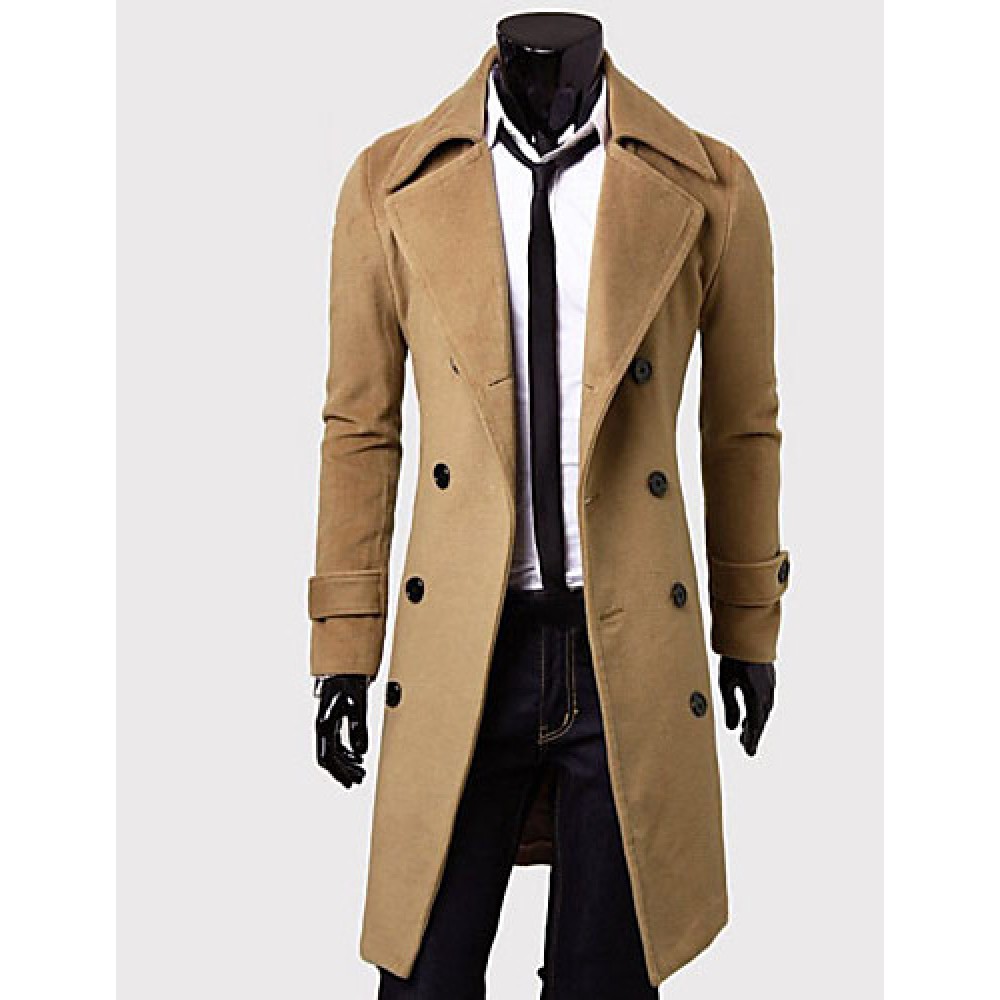 Men's Solid Casual Coat,Cotton Blend Long Sleeve-Black / Brown / Gray / Tan