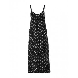 Women's Beach Boho Loose Dress,Polka Dot Strap Maxi Sleeveless Black Rayon Summer Low Rise Inelastic Opaque