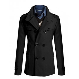 Men's Solid Casual / Work Trench coat,Polyester Long Sleeve-Black / Blue / Brown / Gray / Tan