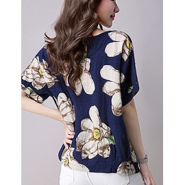 Women's Going out / Casual/Daily Street chic Spring / Summer T-shirt,Print Round Neck Short Sleeve